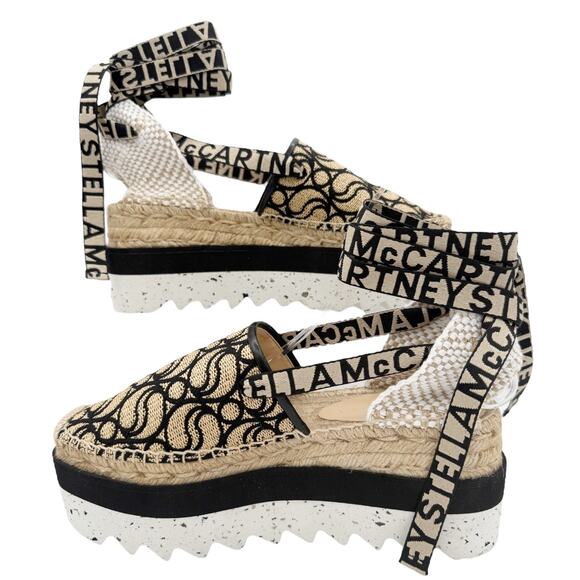Stella McCartney Gaia Monogram Ribbon Ankle Wrap Espadrille Sandals EU 39 US 9 - Picture 12 of 16